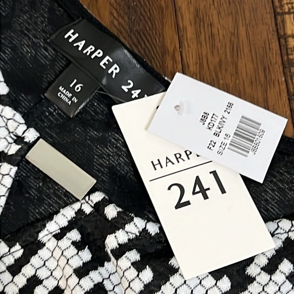 Harper 241 Dress black white geo houndstooth faux wrap midi size 16 NWT - Picture 8 of 15